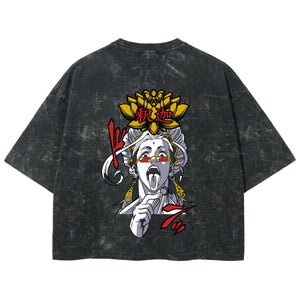 Playera streetwear premium de anime y gaming ExtraLife MX, corte boxy deluxe mineral wash heavyweight en color Acid Wash, moda urbana mexicana de culto.