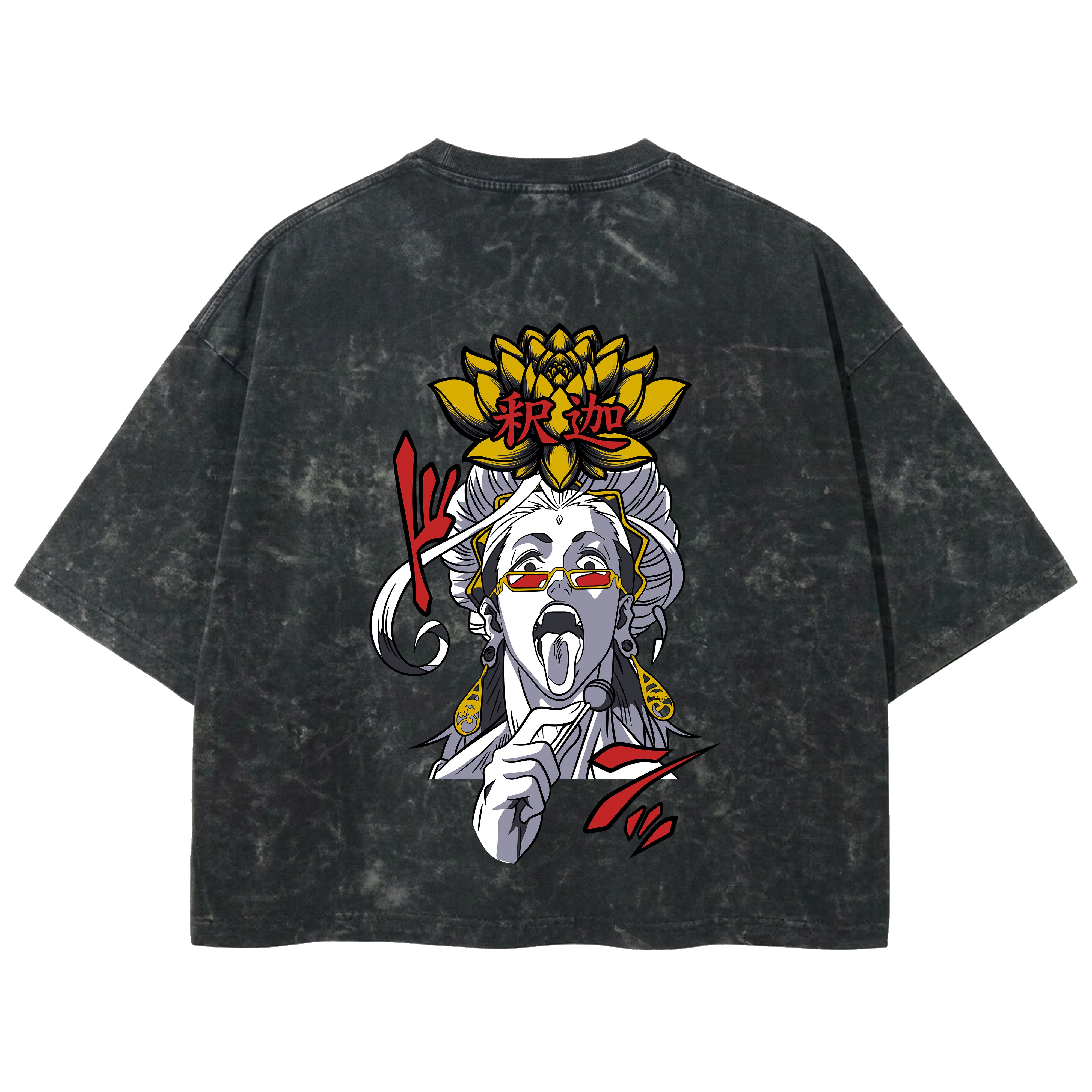 Playera streetwear premium de anime y gaming ExtraLife MX, corte boxy deluxe mineral wash heavyweight en color Acid Wash, moda urbana mexicana de culto.