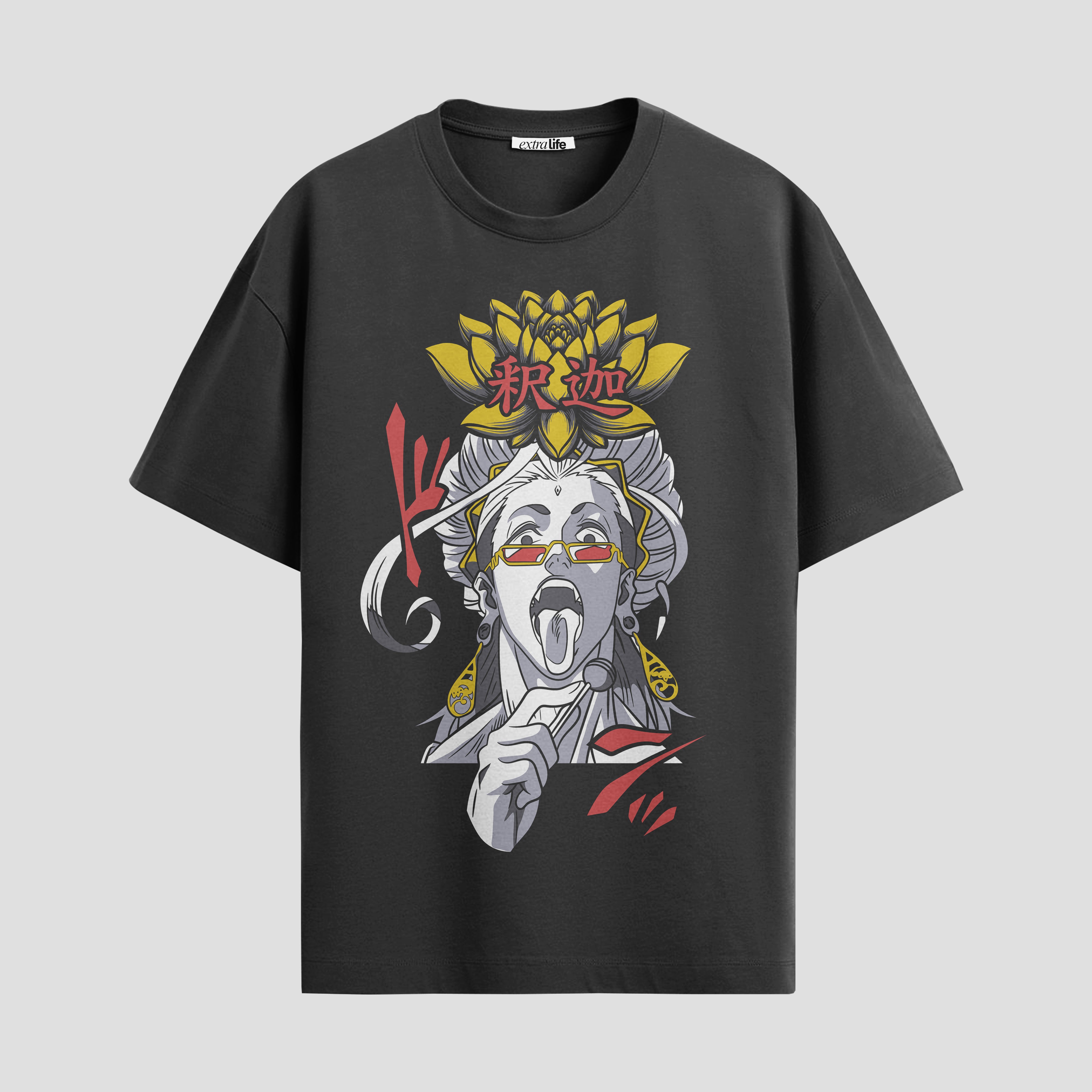 Playera urbana de anime y gaming ExtraLife MX, corte Standard Fit unisex ligero y transpirable en color Deep Black y Pure White, ropa de uso diario para gym y casual.