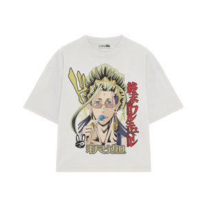 Playera streetwear premium de anime y gaming ExtraLife MX, corte boxy oversized drop shoulder heavyweight en color Deep Black y Off-White, moda urbana mexicana de culto.