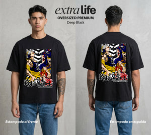 El Torneo de los Dioses | El Iluminado del Combate #03630 - Playera Oversized Premium | Deep Black - Foto en modelo