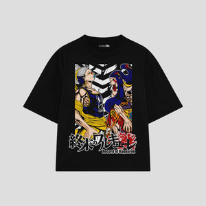 Playera streetwear premium de anime y gaming ExtraLife MX, corte boxy oversized drop shoulder heavyweight en color Deep Black y Off-White, moda urbana mexicana de culto.