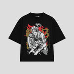 Playera streetwear premium de anime y gaming ExtraLife MX, corte boxy oversized drop shoulder heavyweight en color Deep Black y Off-White, moda urbana mexicana de culto.