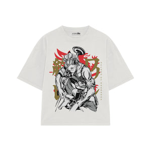 Playera streetwear premium de anime y gaming ExtraLife MX, corte boxy oversized drop shoulder heavyweight en color Deep Black y Off-White, moda urbana mexicana de culto.