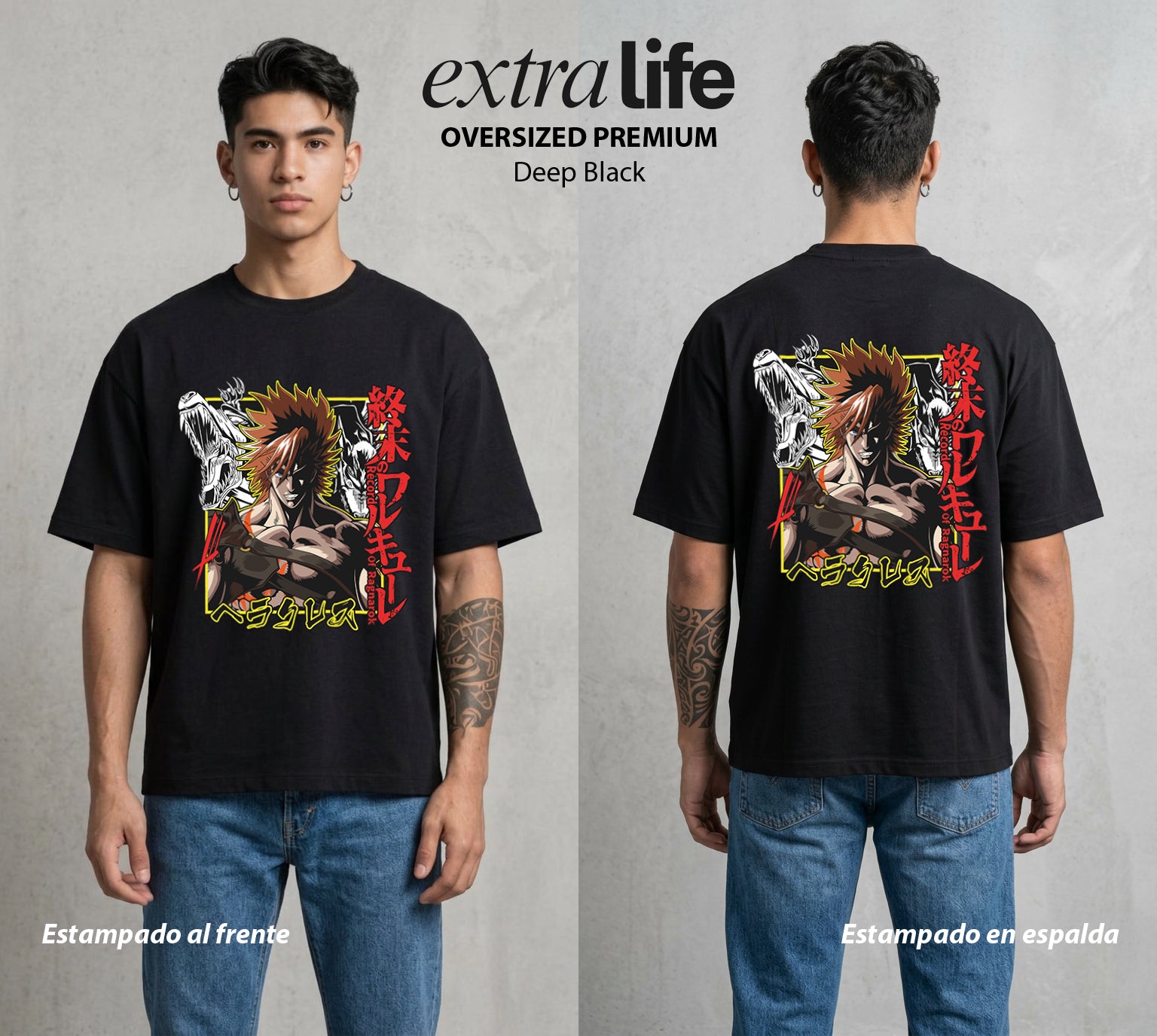 El Torneo de los Dioses | El Heroe Divino #03634 - Playera Oversized Premium | Deep Black - Foto en modelo