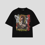 Playera streetwear premium de anime y gaming ExtraLife MX, corte boxy oversized drop shoulder heavyweight en color Deep Black y Off-White, moda urbana mexicana de culto.