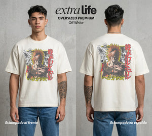 El Torneo de los Dioses | El Heroe Divino #03634 - Playera Oversized Premium | Off White - Foto en modelo