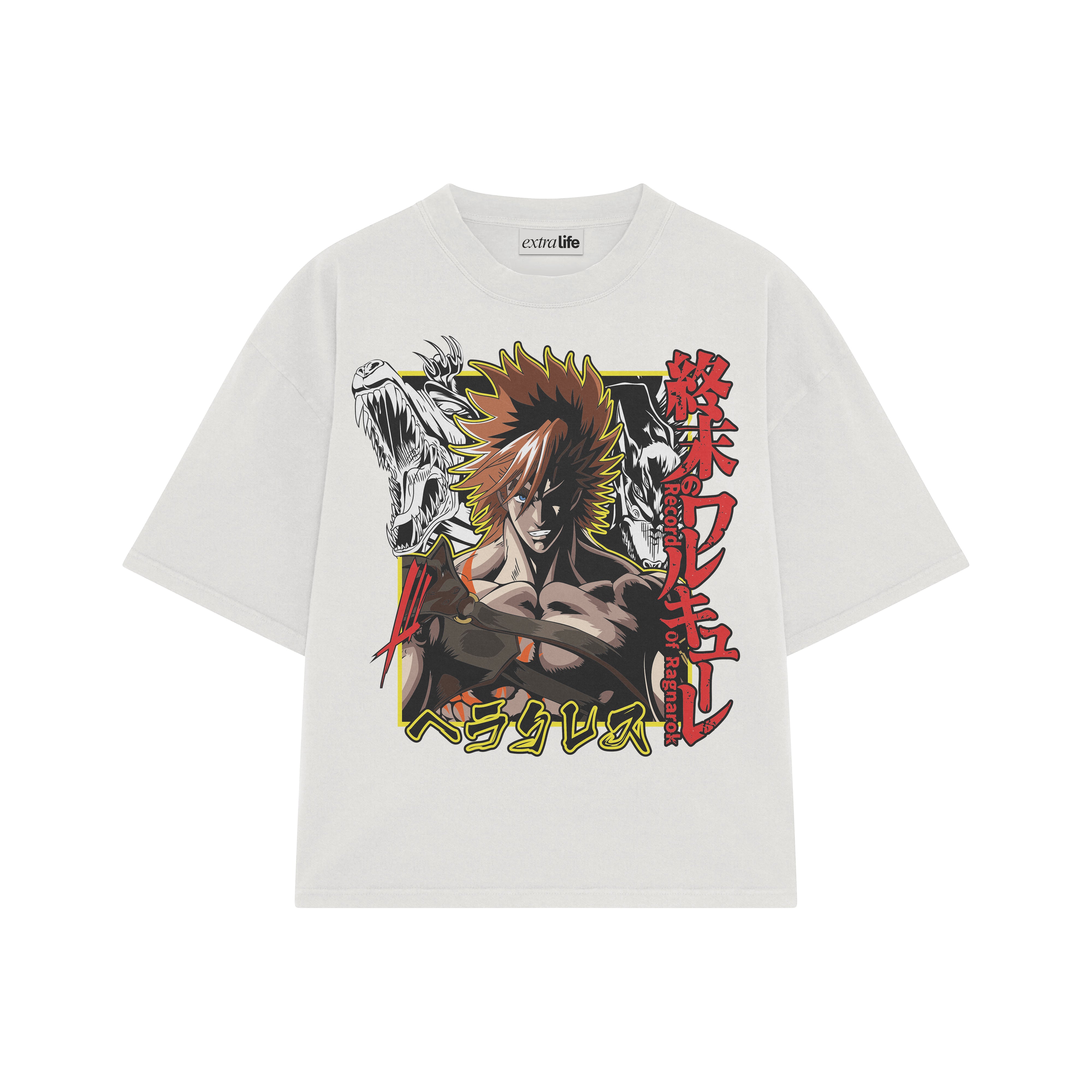 Playera streetwear premium de anime y gaming ExtraLife MX, corte boxy oversized drop shoulder heavyweight en color Deep Black y Off-White, moda urbana mexicana de culto.