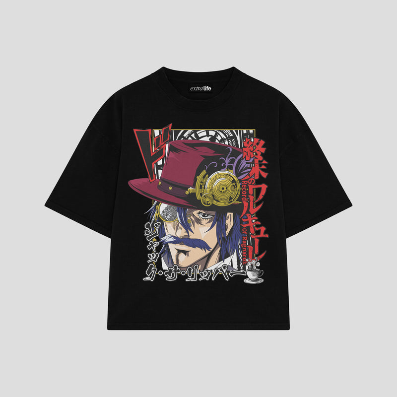 Playera streetwear premium de anime y gaming ExtraLife MX, corte boxy oversized drop shoulder heavyweight en color Deep Black y Off-White, moda urbana mexicana de culto.