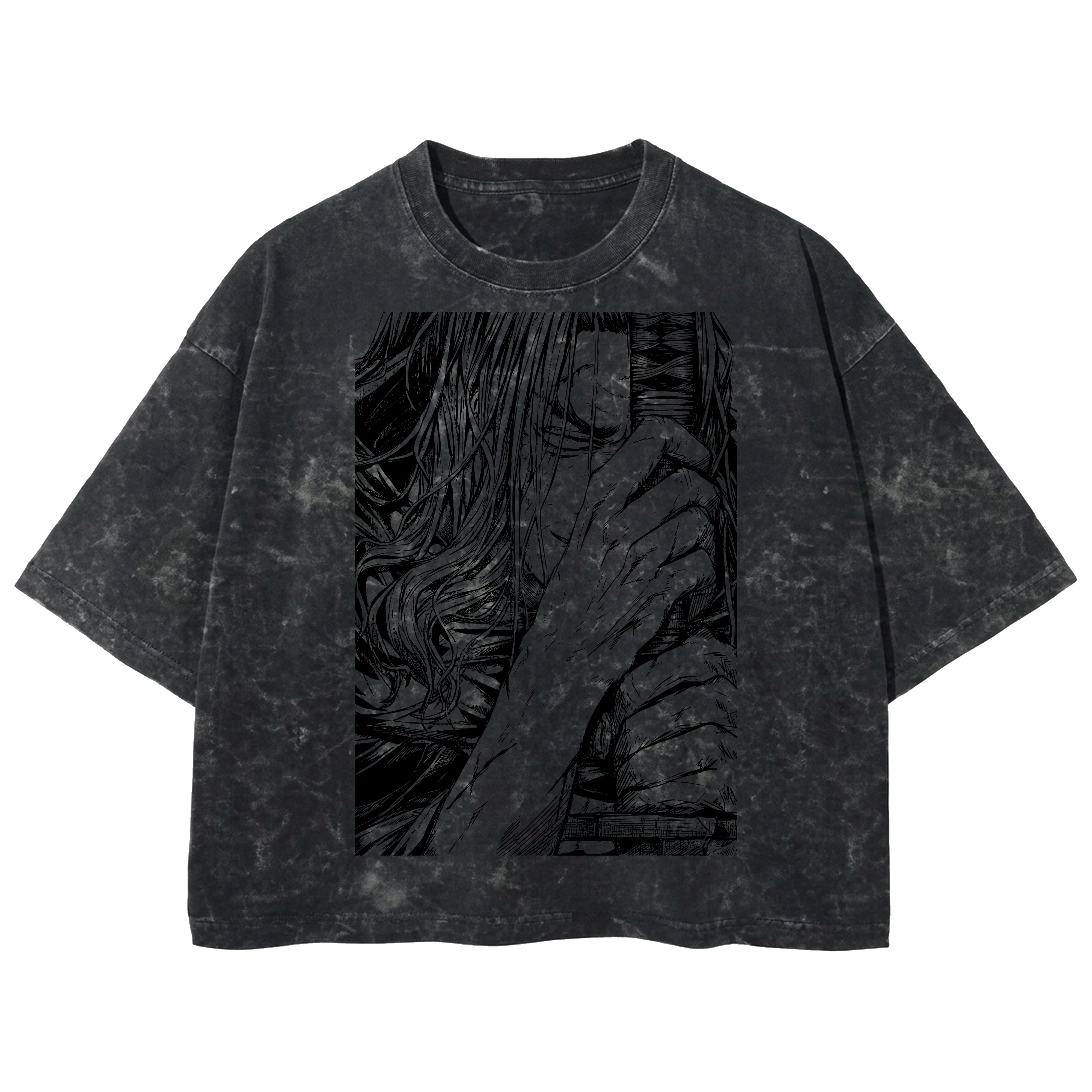 Playera streetwear premium de anime y gaming ExtraLife MX, corte boxy deluxe mineral wash heavyweight en color Acid Wash, moda urbana mexicana de culto.