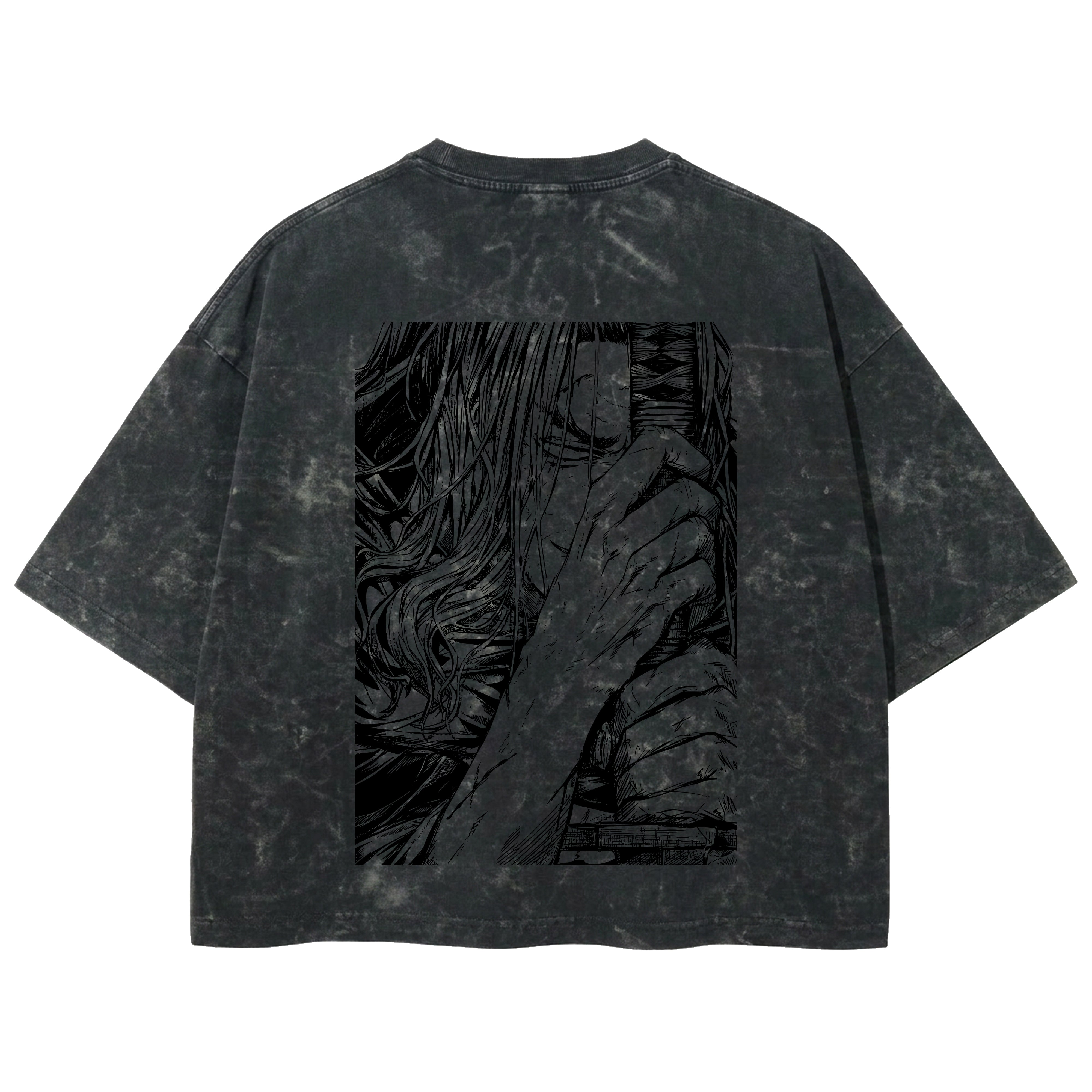 Playera streetwear premium de anime y gaming ExtraLife MX, corte boxy deluxe mineral wash heavyweight en color Acid Wash, moda urbana mexicana de culto.