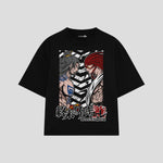 Playera streetwear premium de anime y gaming ExtraLife MX, corte boxy oversized drop shoulder heavyweight en color Deep Black y Off-White, moda urbana mexicana de culto.