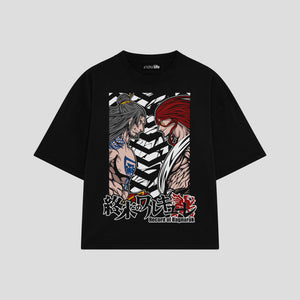 Playera streetwear premium de anime y gaming ExtraLife MX, corte boxy oversized drop shoulder heavyweight en color Deep Black y Off-White, moda urbana mexicana de culto.