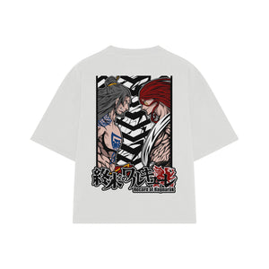 Playera streetwear premium de anime y gaming ExtraLife MX, corte boxy oversized drop shoulder heavyweight en color Deep Black y Off-White, moda urbana mexicana de culto.
