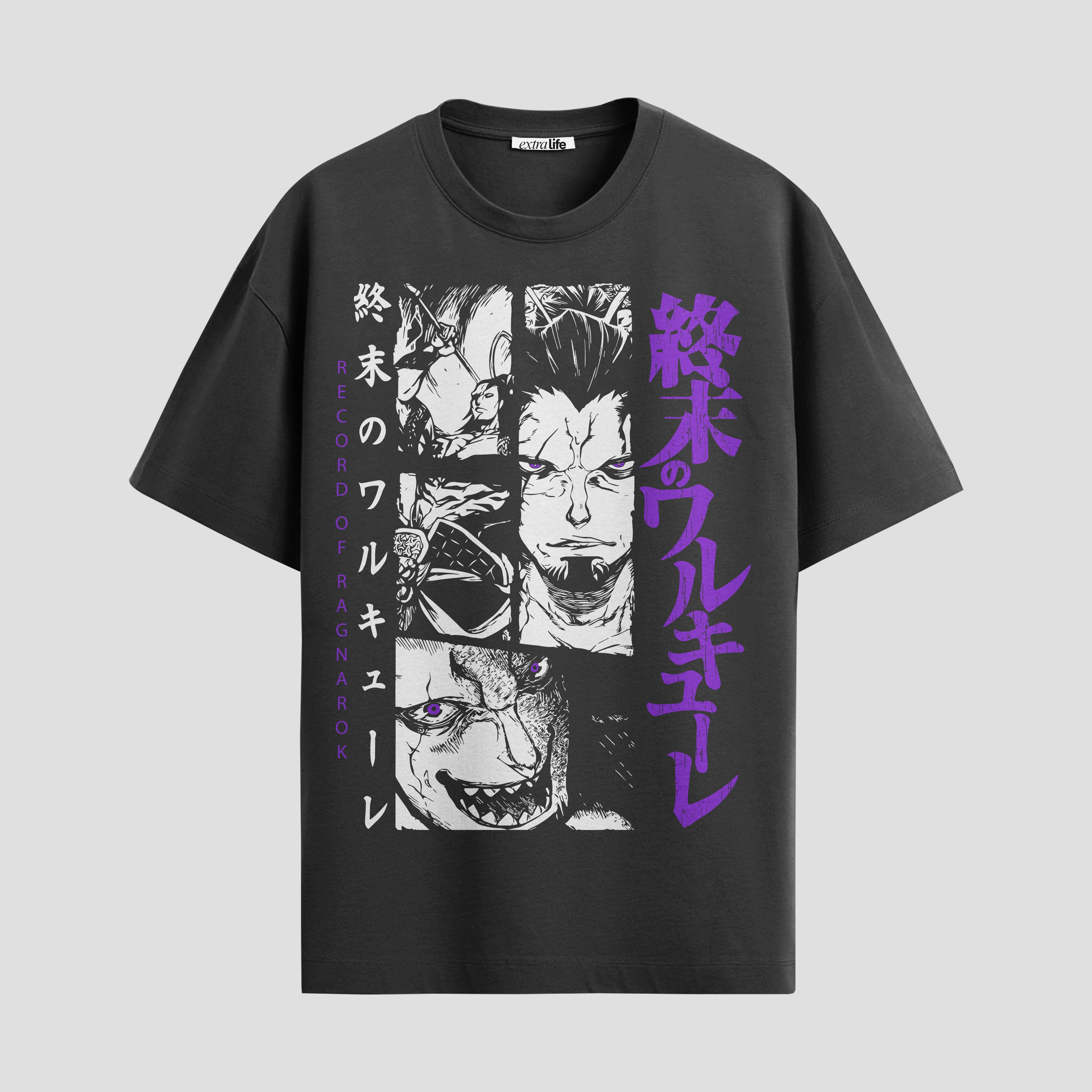 Playera urbana de anime y gaming ExtraLife MX, corte Standard Fit unisex ligero y transpirable en color Deep Black y Pure White, ropa de uso diario para gym y casual.