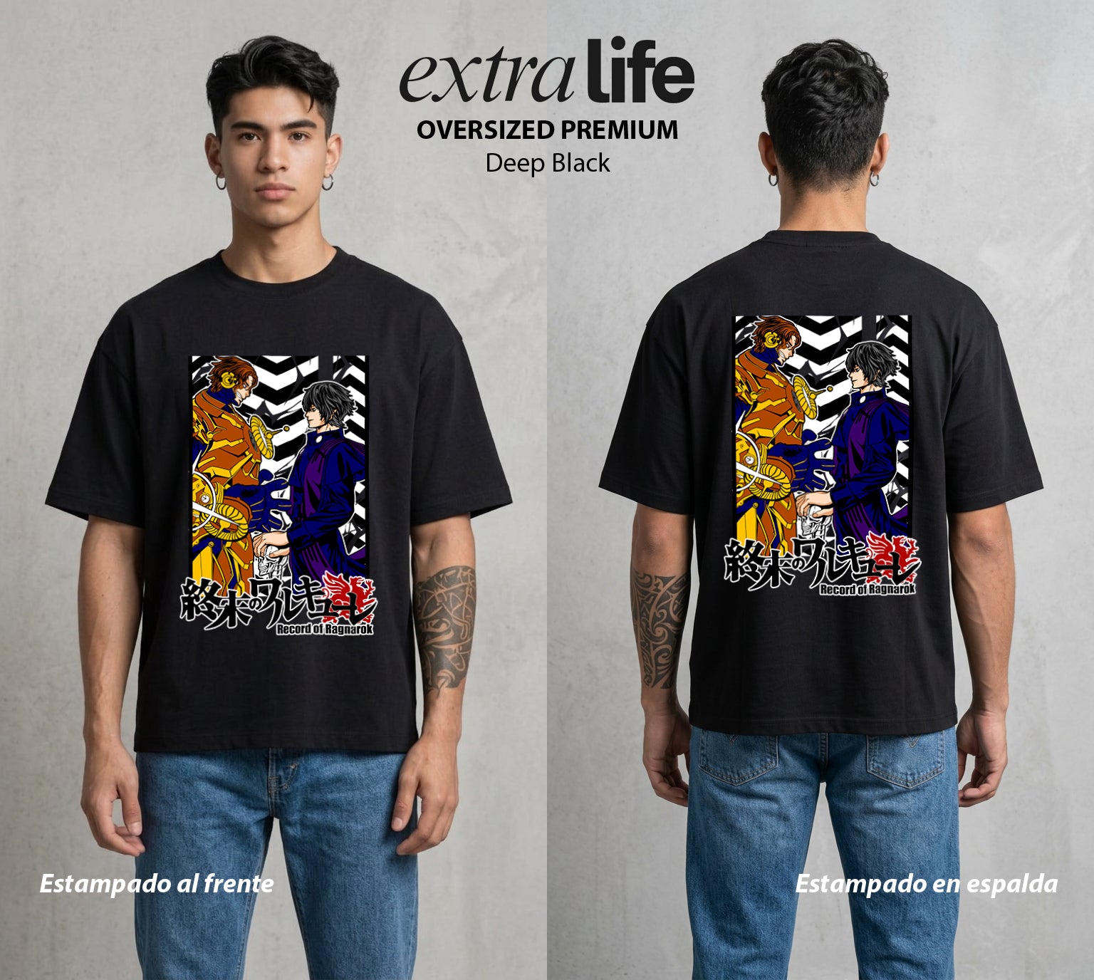 El Torneo de los Dioses | Rayo y Moscas #03640 - Playera Oversized Premium | Deep Black - Foto en modelo