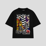 Playera streetwear premium de anime y gaming ExtraLife MX, corte boxy oversized drop shoulder heavyweight en color Deep Black y Off-White, moda urbana mexicana de culto.