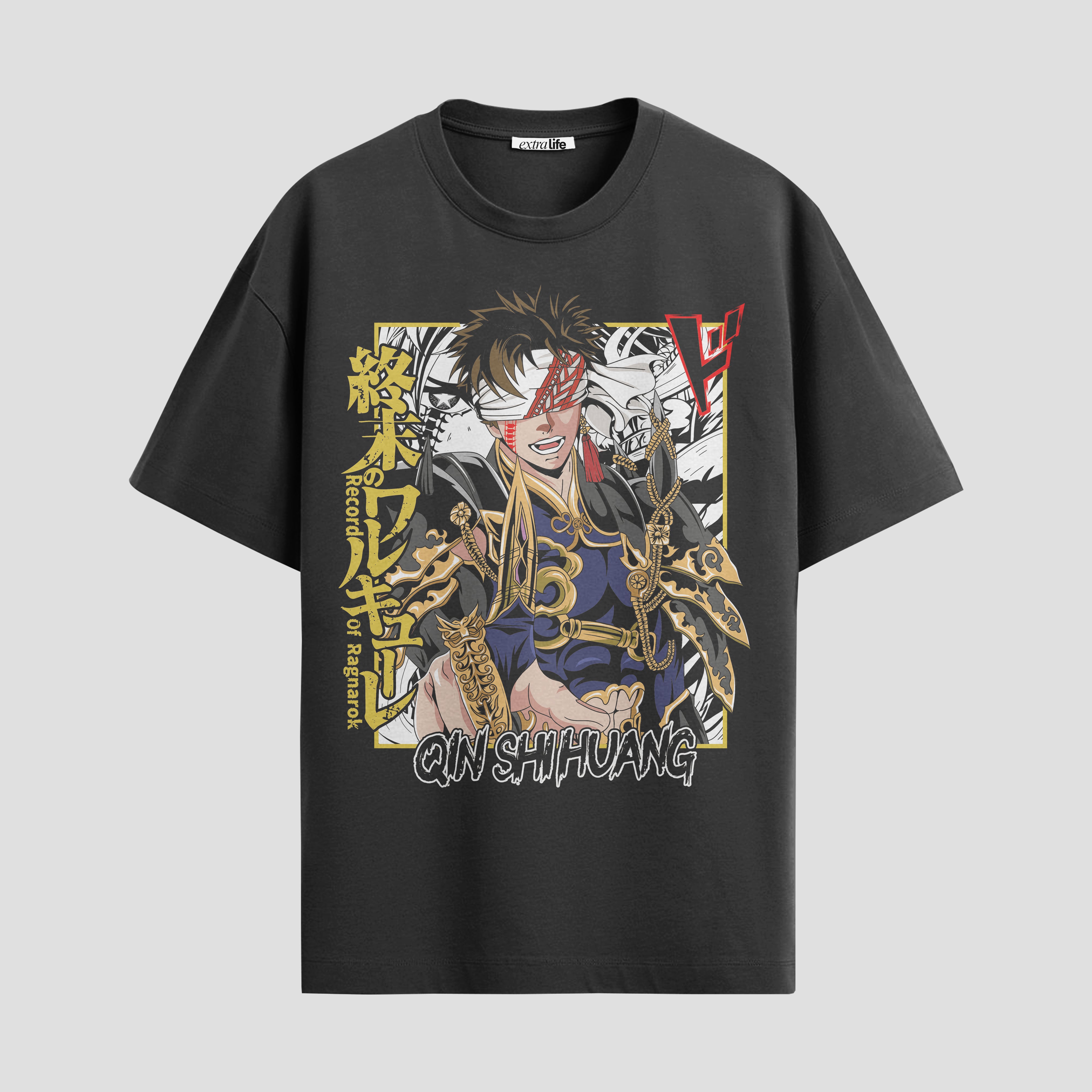 Playera urbana de anime y gaming ExtraLife MX, corte Standard Fit unisex ligero y transpirable en color Deep Black y Pure White, ropa de uso diario para gym y casual.