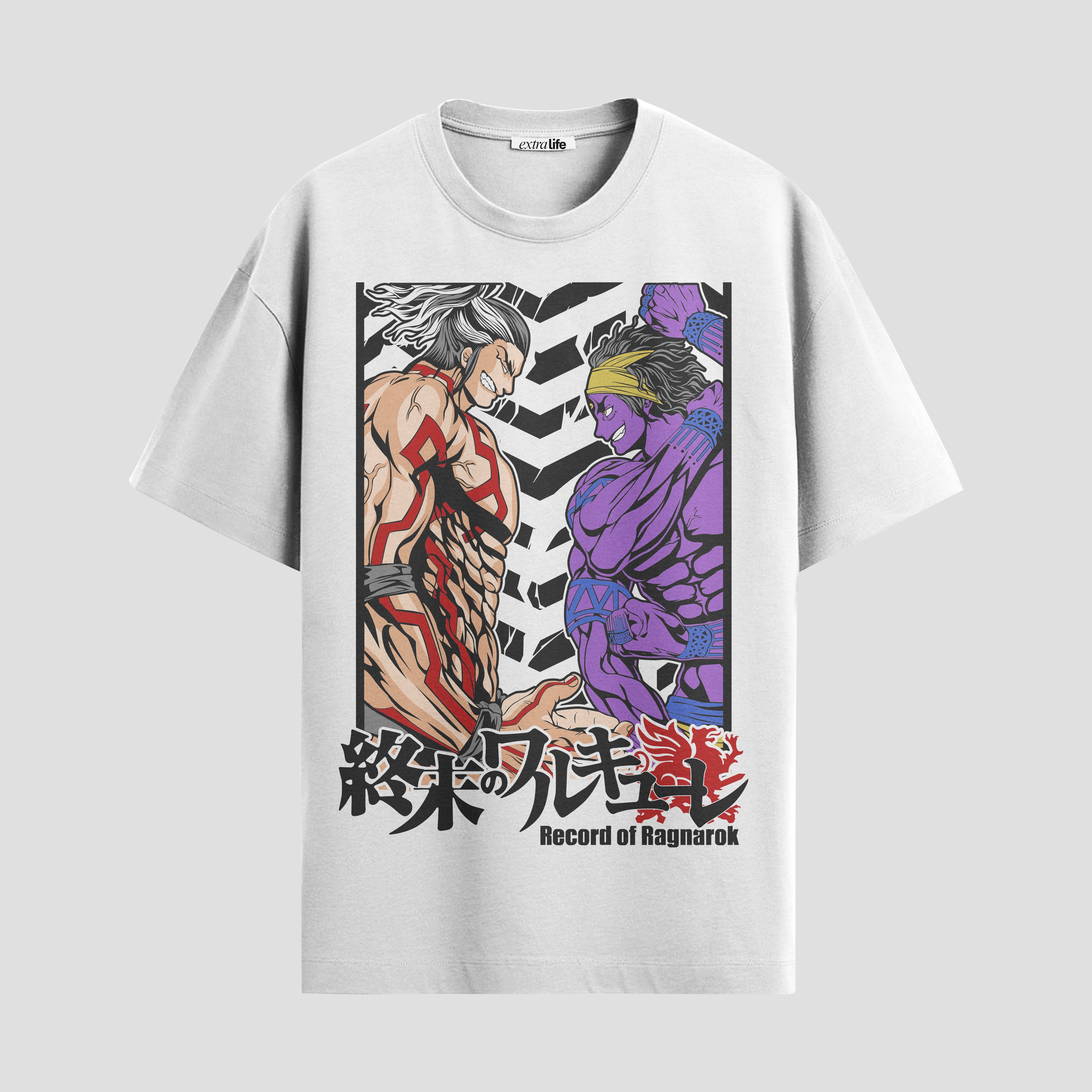 Playera urbana de anime y gaming ExtraLife MX, corte Standard Fit unisex ligero y transpirable en color Deep Black y Pure White, ropa de uso diario para gym y casual.
