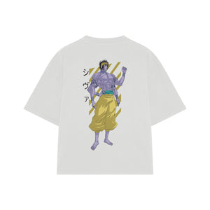 Playera streetwear premium de anime y gaming ExtraLife MX, corte boxy oversized drop shoulder heavyweight en color Deep Black y Off-White, moda urbana mexicana de culto.