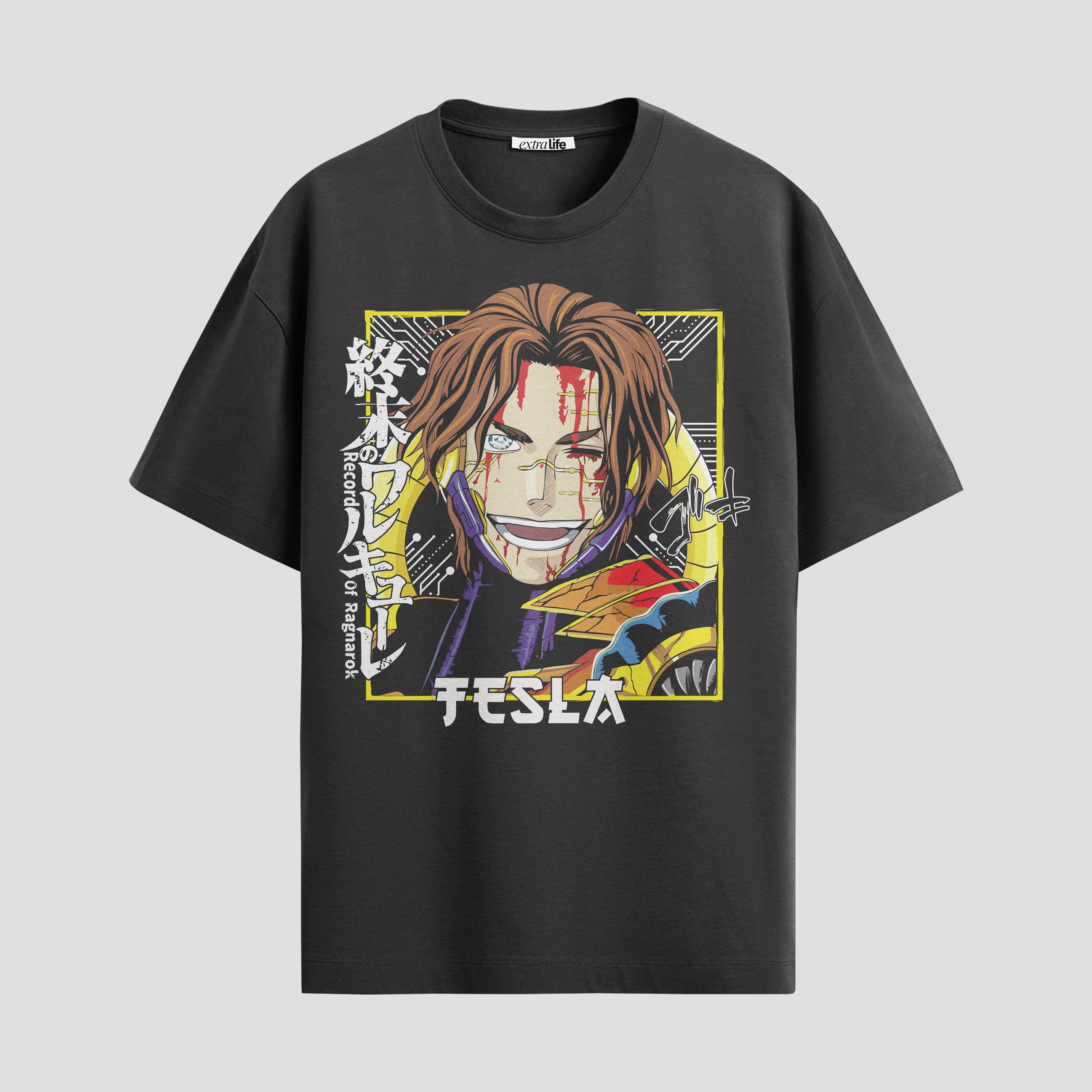 Playera urbana de anime y gaming ExtraLife MX, corte Standard Fit unisex ligero y transpirable en color Deep Black y Pure White, ropa de uso diario para gym y casual.