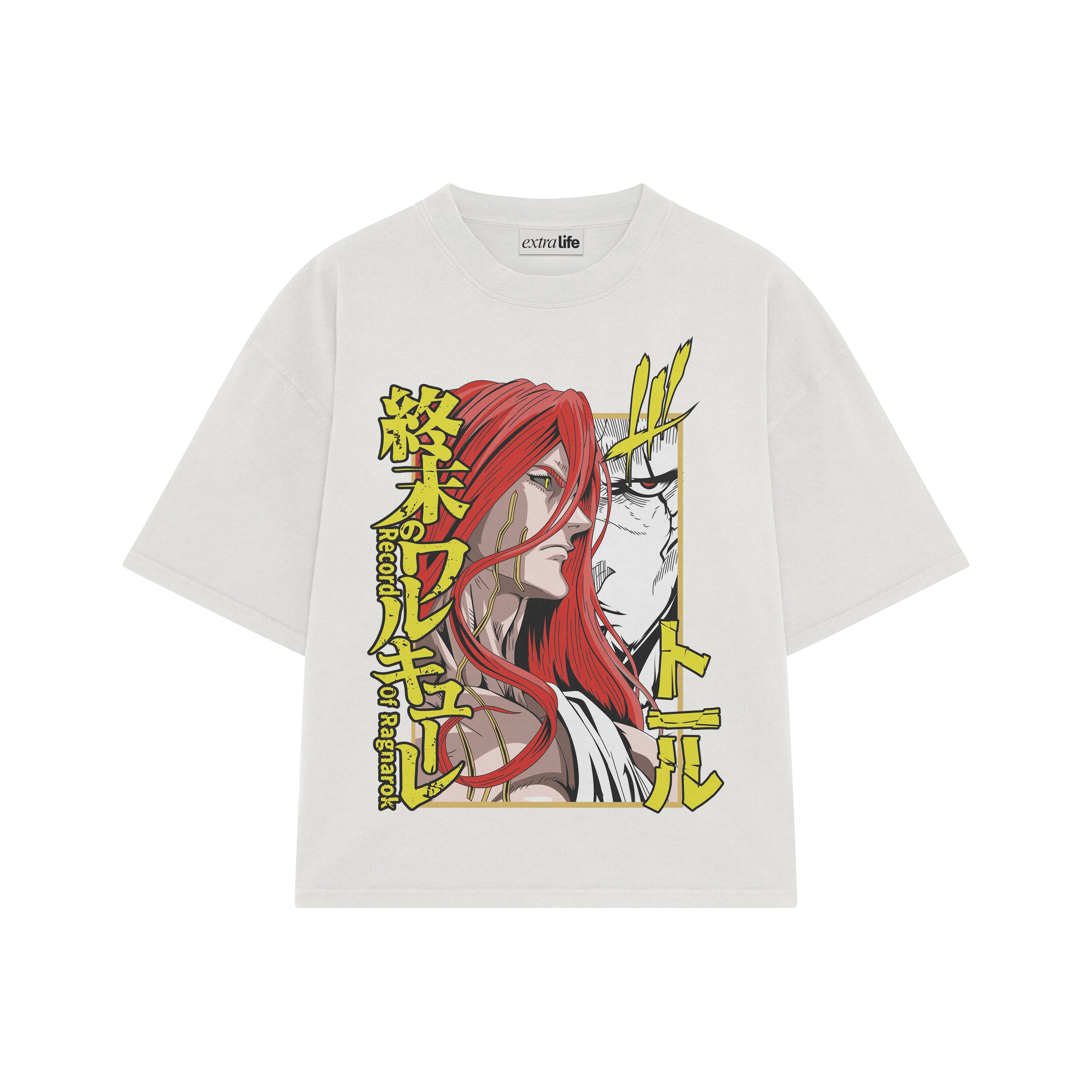 Playera streetwear premium de anime y gaming ExtraLife MX, corte boxy oversized drop shoulder heavyweight en color Deep Black y Off-White, moda urbana mexicana de culto.