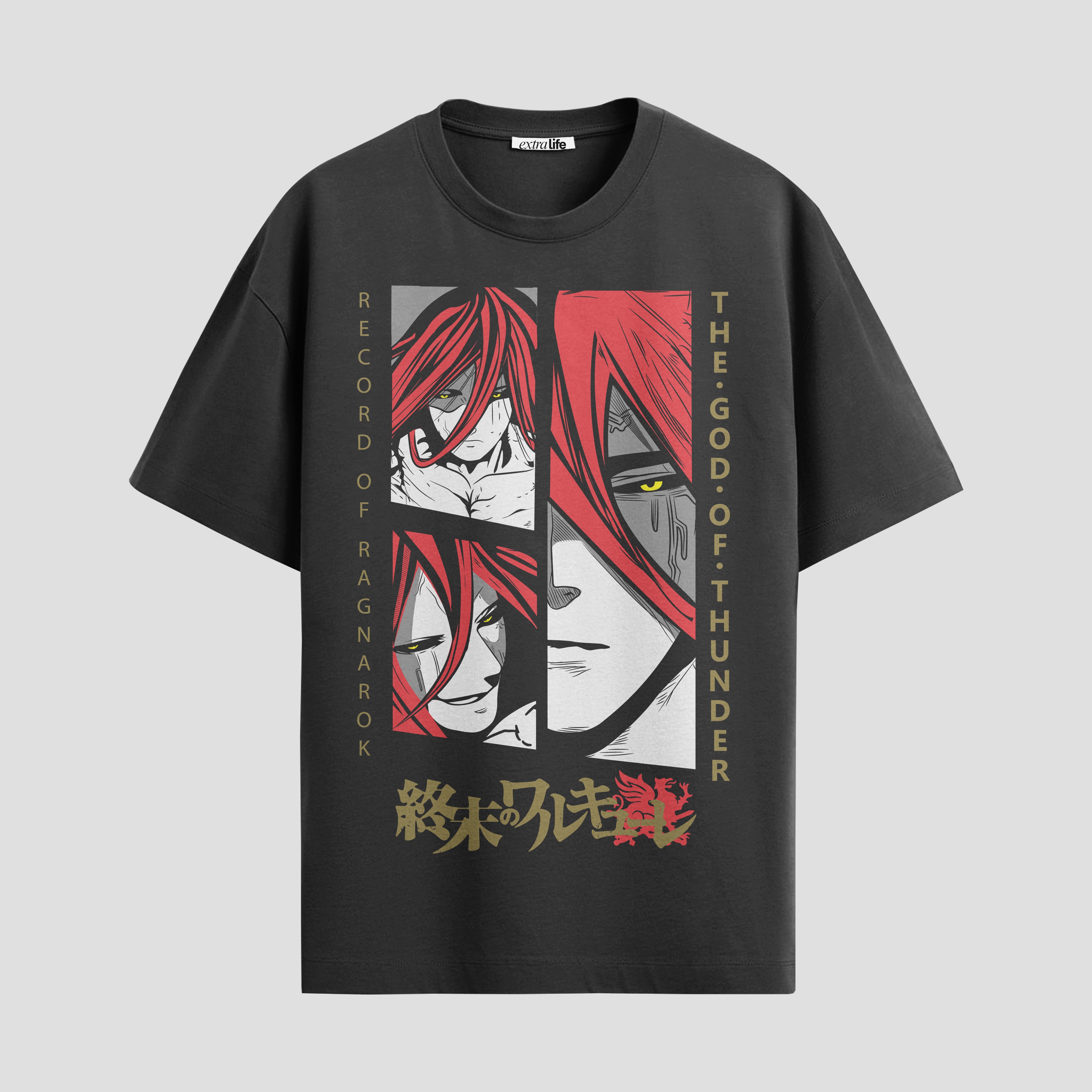 Playera urbana de anime y gaming ExtraLife MX, corte Standard Fit unisex ligero y transpirable en color Deep Black y Pure White, ropa de uso diario para gym y casual.