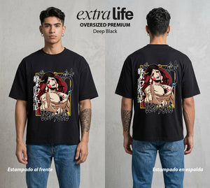 El Torneo de los Dioses | El Vacio del Karma #03651 - Playera Oversized Premium | Deep Black - Foto en modelo