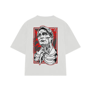 Playera streetwear premium de anime y gaming ExtraLife MX, corte boxy oversized drop shoulder heavyweight en color Deep Black y Off-White, moda urbana mexicana de culto.