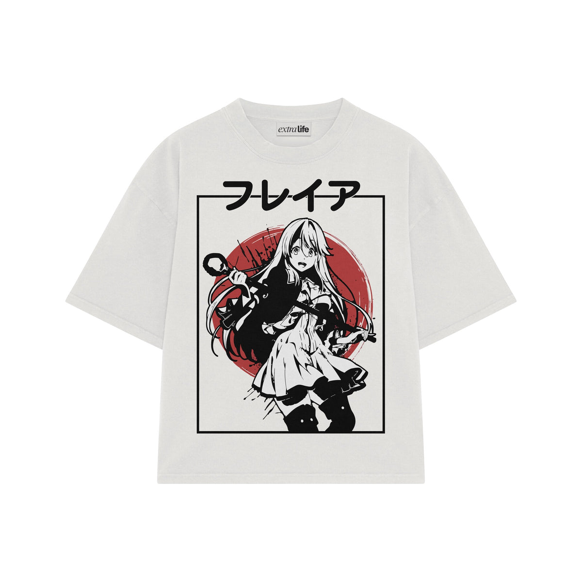 Playera streetwear premium de anime y gaming ExtraLife MX, corte oversized drop shoulder ligero y fresco en color Deep Black y Off-White, moda urbana mexicana de culto.