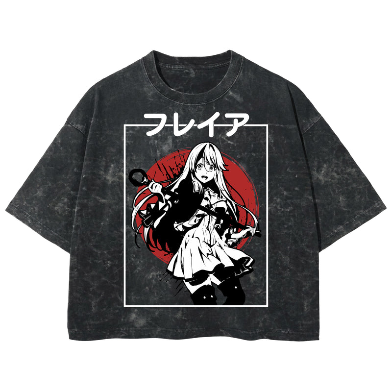 Playera streetwear premium de anime y gaming ExtraLife MX, corte boxy deluxe mineral wash heavyweight en color Acid Wash, moda urbana mexicana de culto.