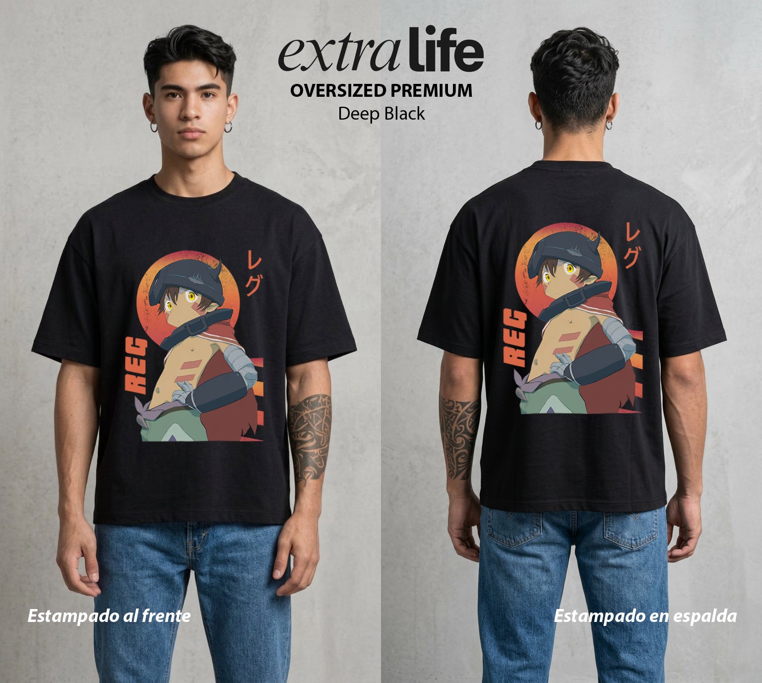 El Abismo sin Fondo | El Brazo del Abismo #03658 - Playera Oversized Premium | Deep Black - Foto en modelo