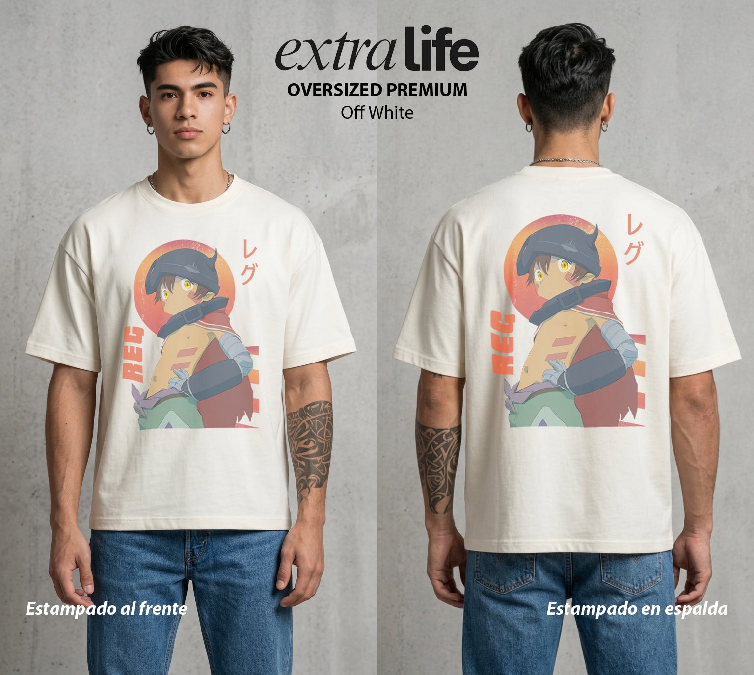 El Abismo sin Fondo | El Brazo del Abismo #03658 - Playera Oversized Premium | Off White - Foto en modelo
