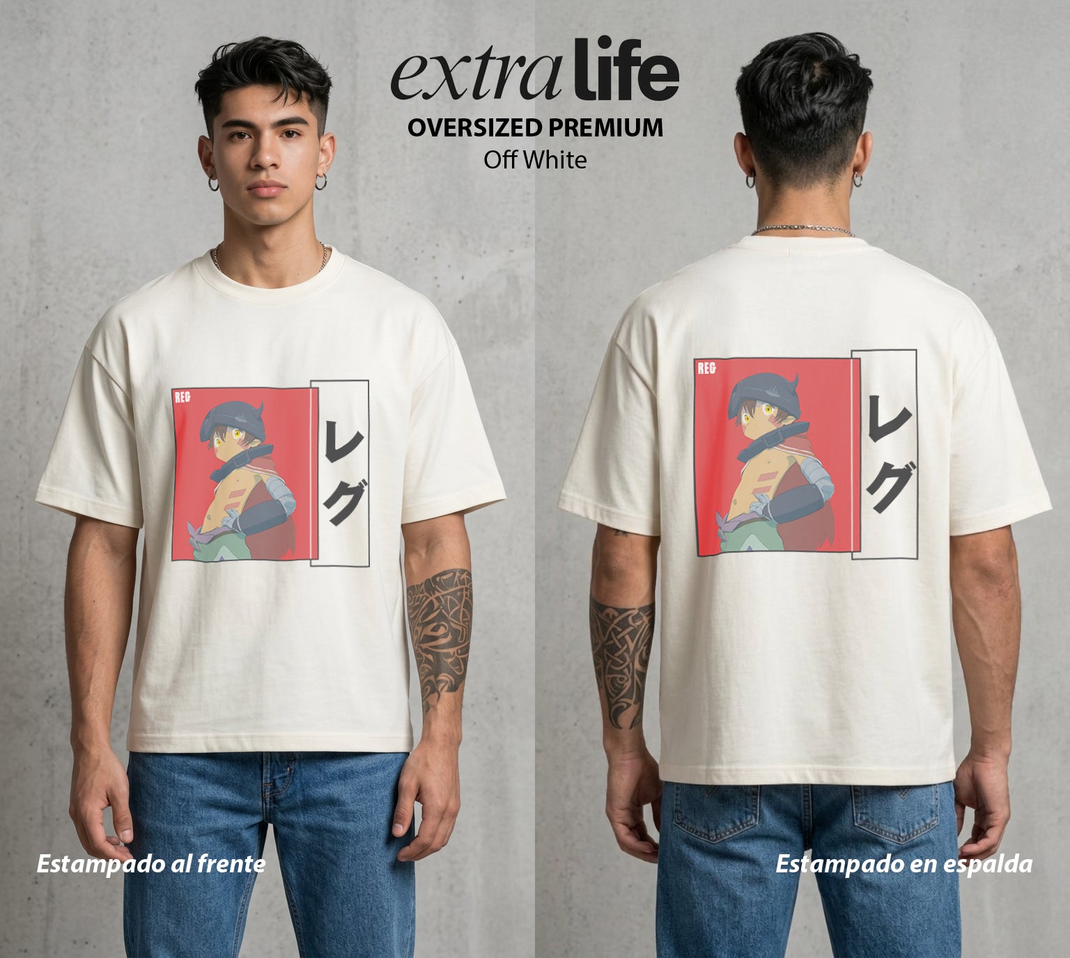 El Abismo sin Fondo | El Robot del Abismo #03659 - Playera Oversized Premium | Off White - Foto en modelo