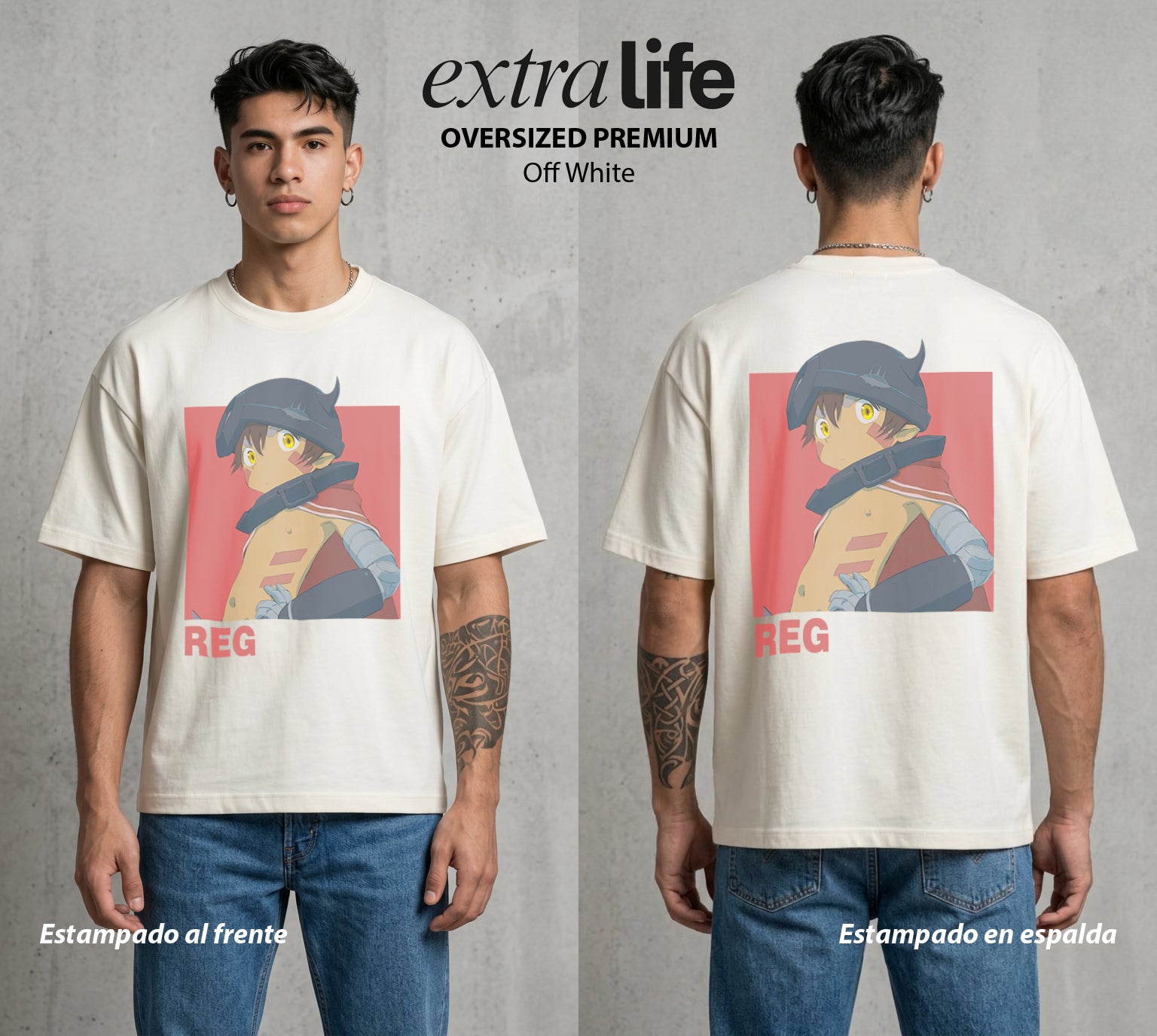 El Abismo sin Fondo | El Guardián del Descenso #03660 - Playera Oversized Premium | Off White - Foto en modelo