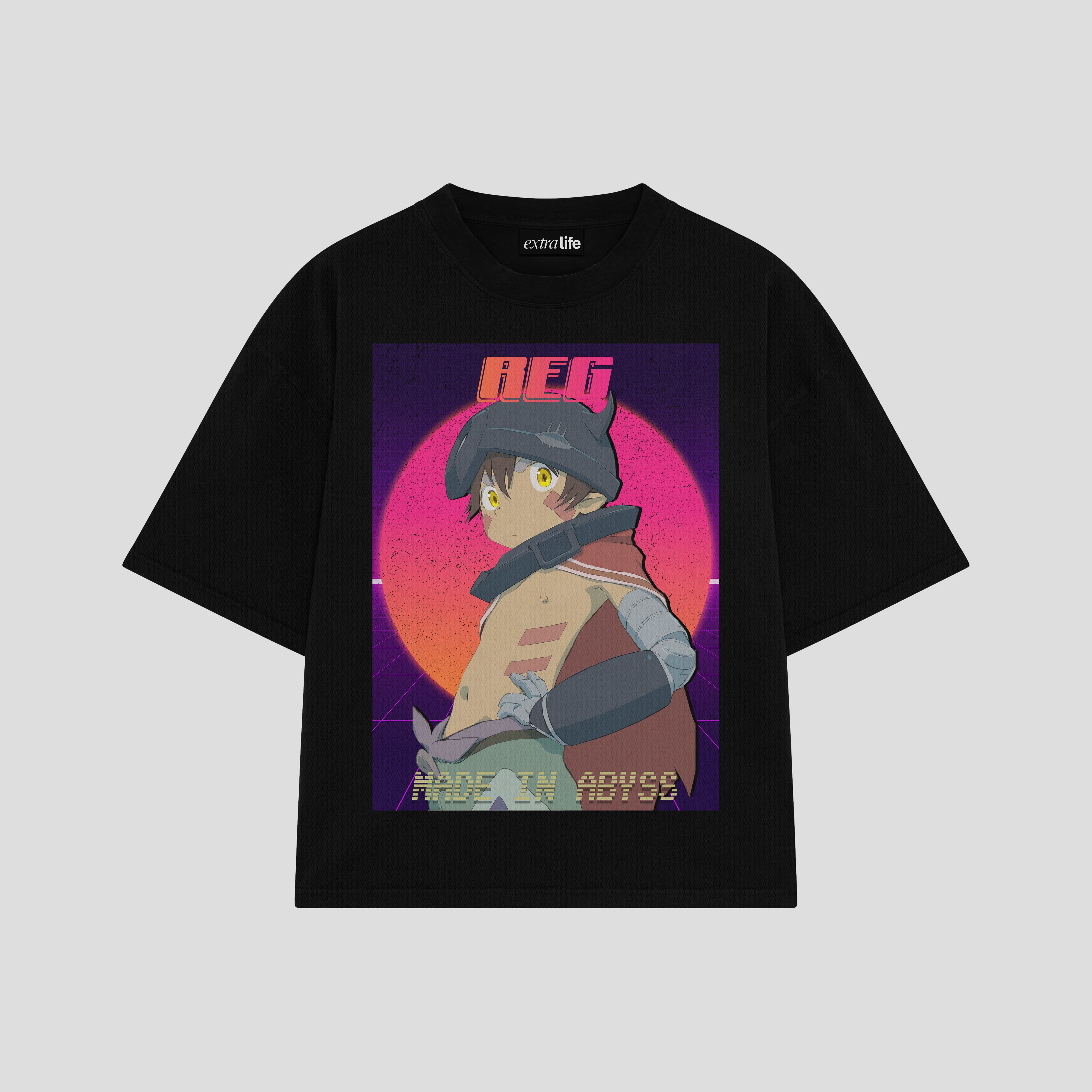Playera streetwear premium de anime y gaming ExtraLife MX, corte boxy oversized drop shoulder heavyweight en color Deep Black y Off-White, moda urbana mexicana de culto.