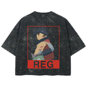 Playera streetwear premium de anime y gaming ExtraLife MX, corte boxy deluxe mineral wash heavyweight en color Acid Wash, moda urbana mexicana de culto.