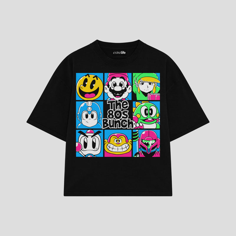 Playera streetwear premium de anime y gaming ExtraLife MX, corte boxy oversized drop shoulder heavyweight en color Deep Black y Off-White, moda urbana mexicana de culto.