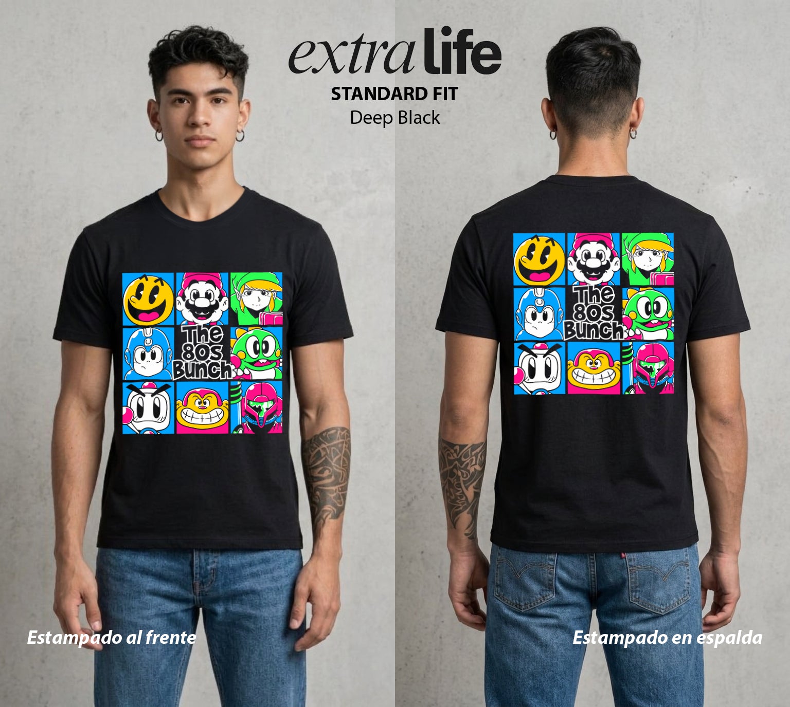 Las Leyendas del Retro | El Poder del Retro #03665 - Playera Standard Fit | Deep Black - Foto en modelo