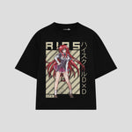 Playera streetwear premium de anime y gaming ExtraLife MX, corte boxy oversized drop shoulder heavyweight en color Deep Black y Off-White, moda urbana mexicana de culto.