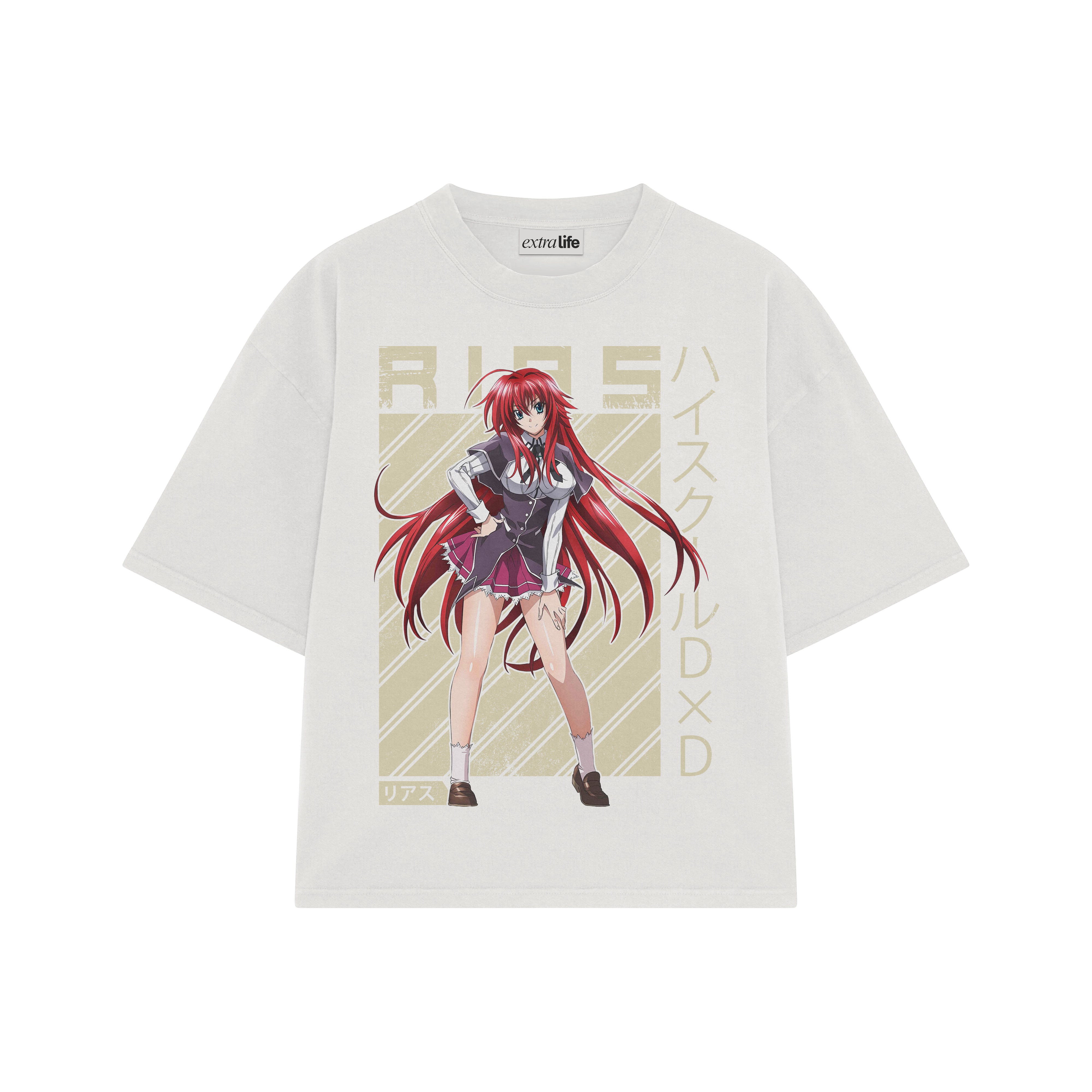 Playera streetwear premium de anime y gaming ExtraLife MX, corte boxy oversized drop shoulder heavyweight en color Deep Black y Off-White, moda urbana mexicana de culto.