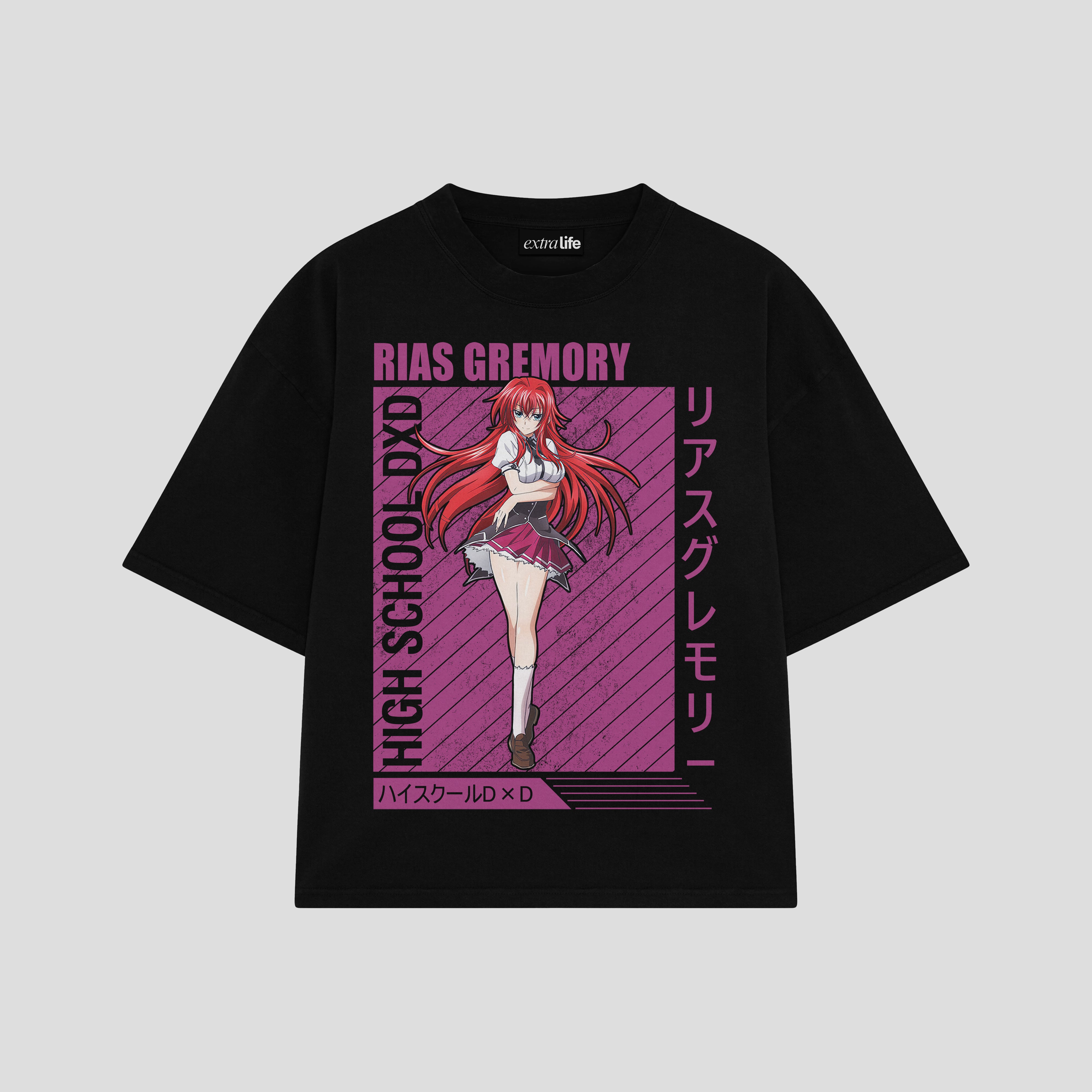 Playera streetwear premium de anime y gaming ExtraLife MX, corte boxy oversized drop shoulder heavyweight en color Deep Black y Off-White, moda urbana mexicana de culto.