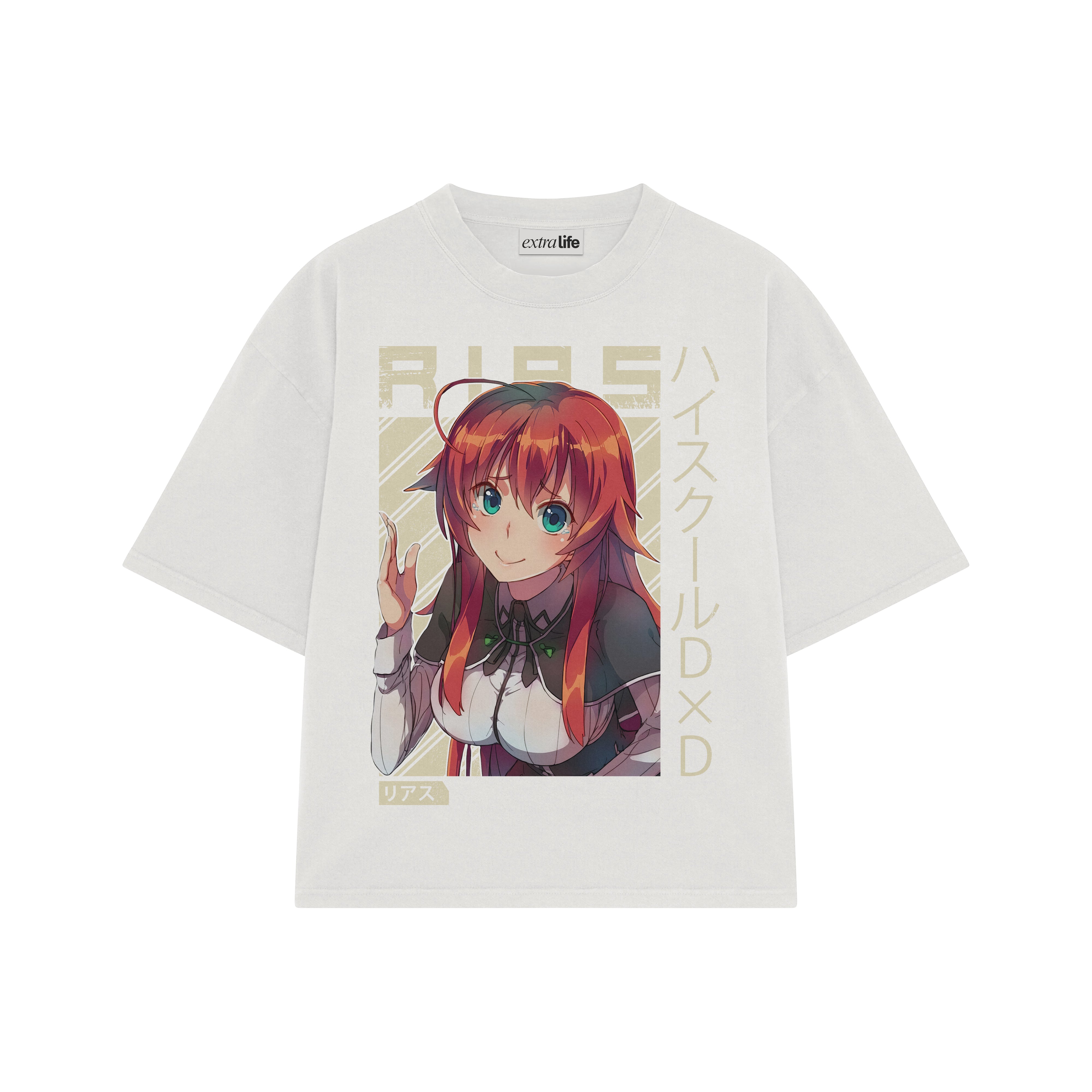 Playera streetwear premium de anime y gaming ExtraLife MX, corte boxy oversized drop shoulder heavyweight en color Deep Black y Off-White, moda urbana mexicana de culto.