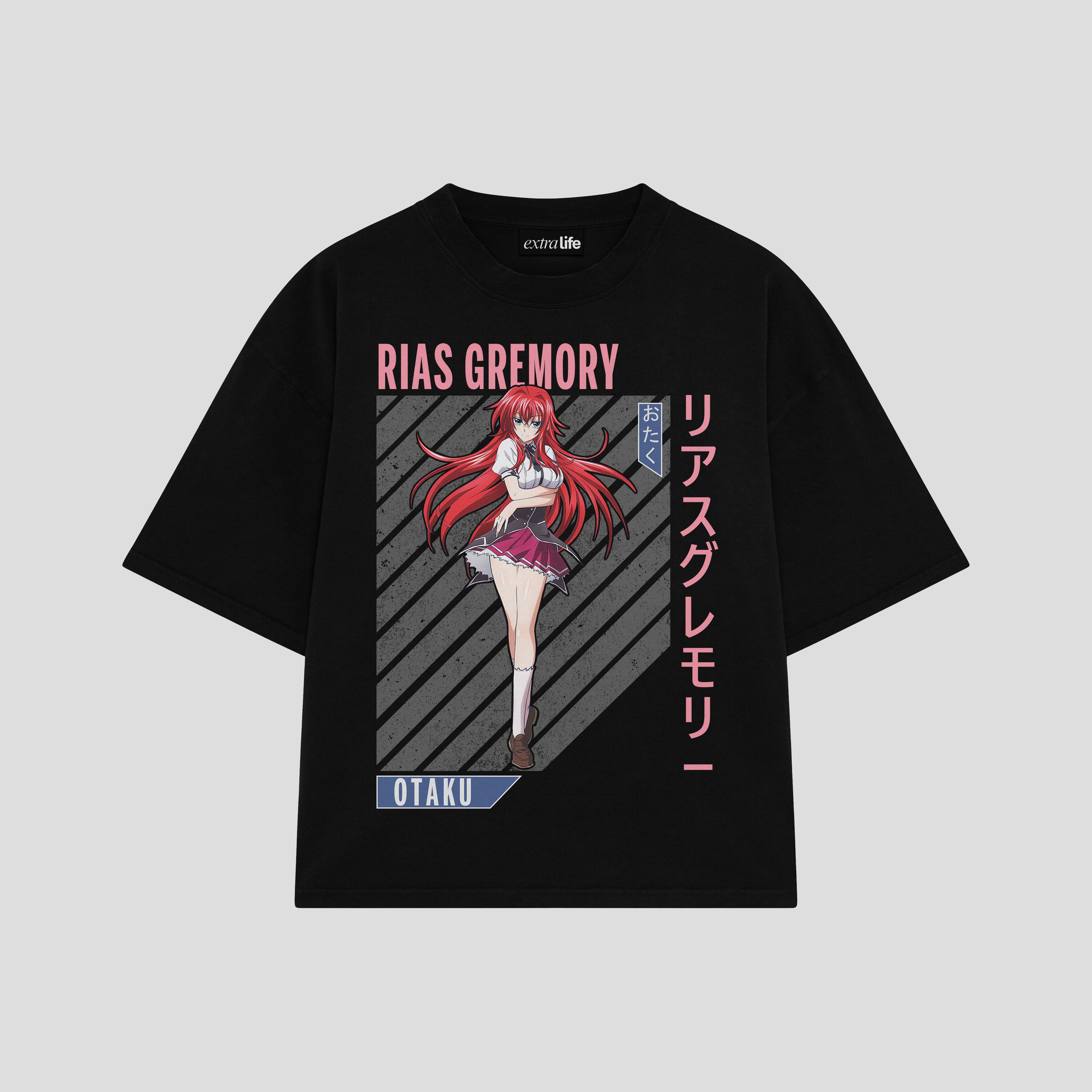 Playera streetwear premium de anime y gaming ExtraLife MX, corte boxy oversized drop shoulder heavyweight en color Deep Black y Off-White, moda urbana mexicana de culto.