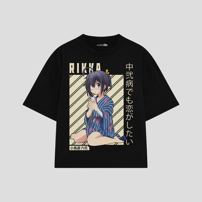 Playera streetwear premium de anime y gaming ExtraLife MX, corte boxy oversized drop shoulder heavyweight en color Deep Black y Off-White, moda urbana mexicana de culto.