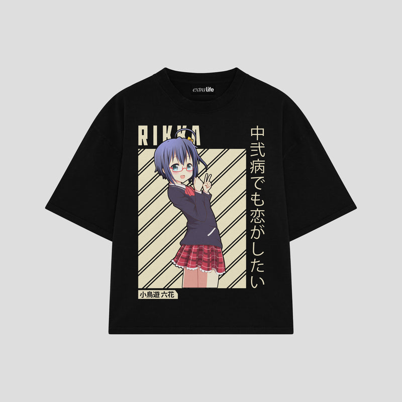 Playera streetwear premium de anime y gaming ExtraLife MX, corte boxy oversized drop shoulder heavyweight en color Deep Black y Off-White, moda urbana mexicana de culto.