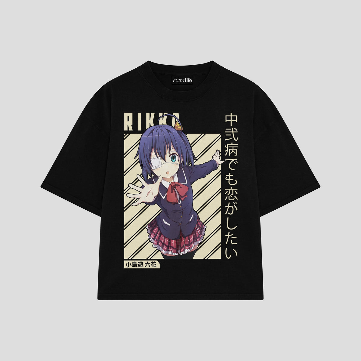 Playera streetwear premium de anime y gaming ExtraLife MX, corte oversized drop shoulder ligero y fresco en color Deep Black y Off-White, moda urbana mexicana de culto.