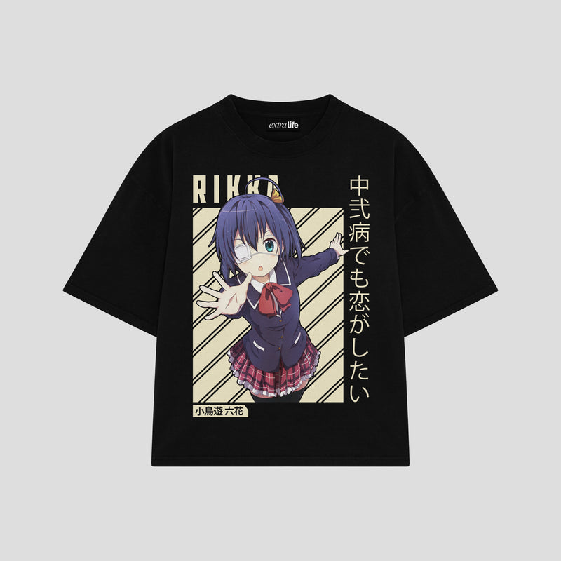 Playera streetwear premium de anime y gaming ExtraLife MX, corte boxy oversized drop shoulder heavyweight en color Deep Black y Off-White, moda urbana mexicana de culto.