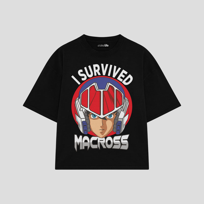 Playera streetwear premium de anime y gaming ExtraLife MX, corte boxy oversized drop shoulder heavyweight en color Deep Black y Off-White, moda urbana mexicana de culto.