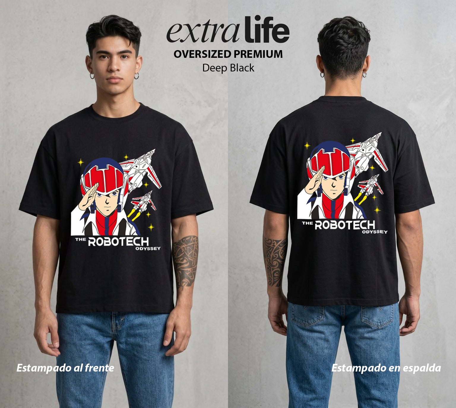 La Cancion del Cosmos | El Valkyrie del Cosmos #03706 - Playera Oversized Premium | Deep Black - Foto en modelo